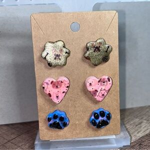 Paw and Heart Earrings Set